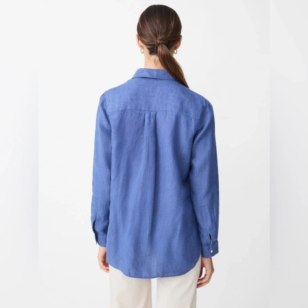 J. McLaughlin Britt Linen Button Down Shirt in Dark Chambray Blue XXL Coastal - Picture 3 of 12